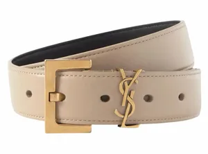 Saint Laurent Cassandre Logo Belt Square Buckle Leather Beige Size 90/36 thumbnail 1