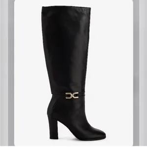 Express leather buckle heeled tall boots size 9 thumbnail 2