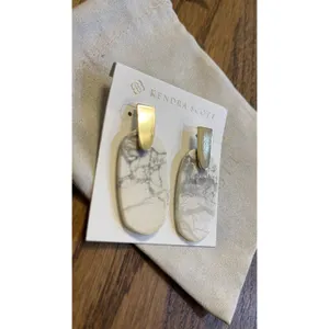 Kendra Scott Aragon Drop Earrings White Howlite Marble Gold Tone Oval Statement thumbnail 3
