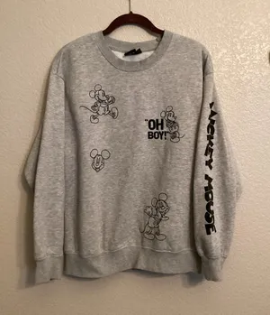 Disney Embroidered Mickey Mouse "Oh Boy!" crewneck sweatshirt L thumbnail 1