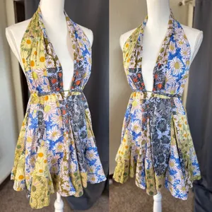 Zara‎ Floral Patchwork Halter Dress Womens Large Multi Color Boho Mini thumbnail 8