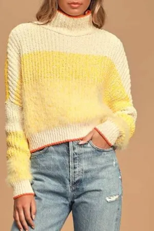 Free People Bucket List Sunbrite Yellow Eyelash Chunky Knit Turtleneck Sweater thumbnail 1