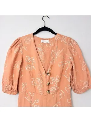 Capulet Isalina Linen Cropped Jumpsuit S Oleander Floral Puff Sleeve Wide Leg thumbnail 8