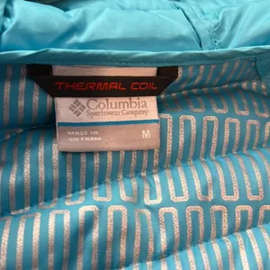 Columbia Termal Coil mid length coat Teal blue w/gray sleeves/side detail Size M thumbnail 8
