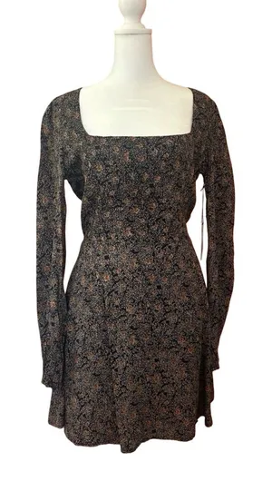 Flynn Skye Brown Floral Mini Dress Square Neck Long Sleeve Boho Whimsigoth NWT S thumbnail 1