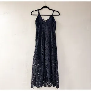NEW ASTR Lace A-Line Midi Dress in Navy Blue Small thumbnail 3