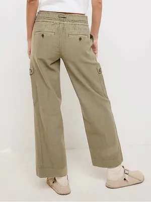 Free People Park Ave Cargo Pants Sz XS Olive Green Wide Leg Cotton Utility Boho thumbnail 4