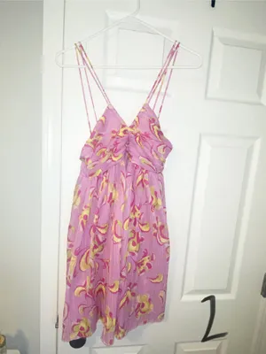 Zara pink, yellow, green spaghetti strap paisley print dress sundress thumbnail 4