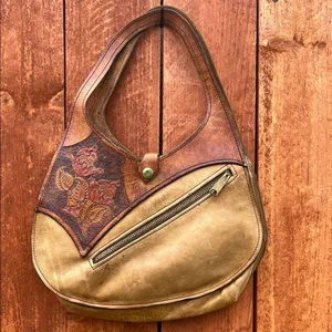 Brown and Tan Hobo Bag with Crescent Shape thumbnail 1