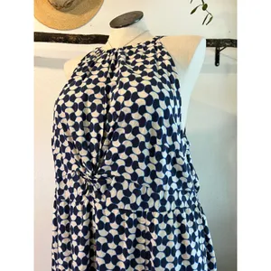Ava & Viv Blue Linen Blend Mod Retro Print High Neck A Line Dress Size 2X thumbnail 2