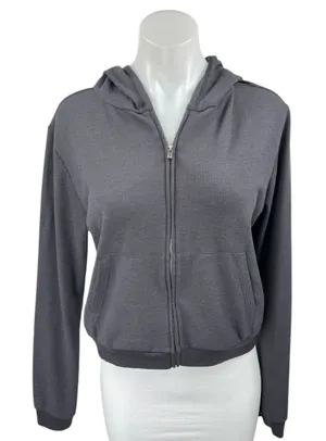 Fabletics Women's Gray Waffle Knit Long Sleeve Hoodie Hooded Sweatshirt Top M thumbnail 1