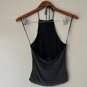 Zara Black Mesh Silver Studded Halter Crop Top Size Small thumbnail 9