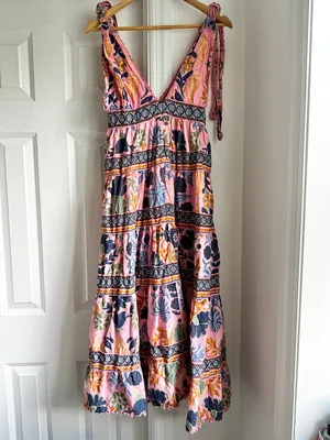 Farm Rio Seashell Tapestry Sleeveless Pink Floral Tie-Shoulder Maxi Dress thumbnail 8