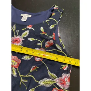 Robbie Bee Navy Blue Floral Embroidered Mesh Sleeveless Shift Dress XL thumbnail 3