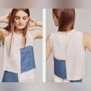 🌮Anthropologie Holding Horses Frida Patchwork Denim Tank Top Size 6 thumbnail 2