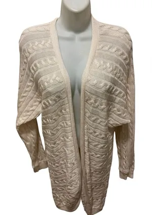 Lauren Ralph Lauren LRL Black Label Ivory Cableknit Open Cardigan Sz L/XL Cozy thumbnail 1