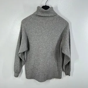 Free People Women's Medium Gray Ribbed Turtleneck Sweater Slouchy Cozy‎ Knit thumbnail 3