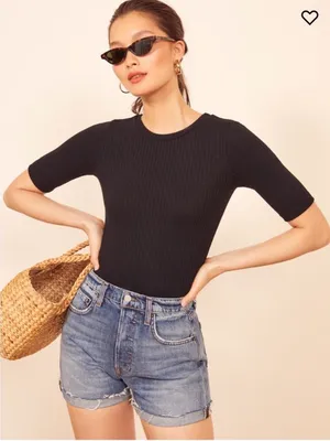 Reformation Janine Black Ribbed Tee Size Small thumbnail 10
