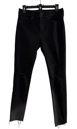 Express Mid Rise Skinny Jeans Black Distressed Raw Hem Women Size 6R‎ thumbnail 1