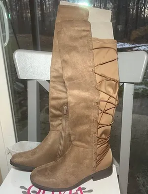 Light Brown Strappy Back Knee High Boots Tan Size 7.5 thumbnail 2