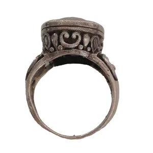 VTG 925 Sterling Silver Faceted Onyx Scroll Filigree Ring Size 6.75 Wide Band thumbnail 11