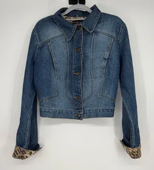 Vintage Baby Phat Y2K Denim‎ Jacket Studded Logo Back Leopard Cuff Jean Jacket thumbnail 1