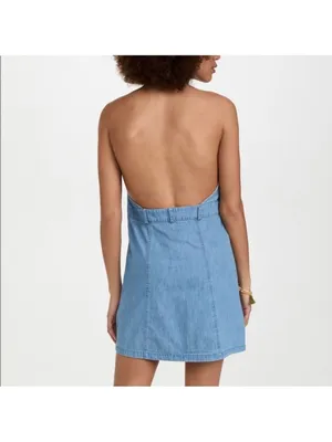Free‎ People Sami Denim Halter Mini Dress Blue Size XS NWT Open Back thumbnail 3