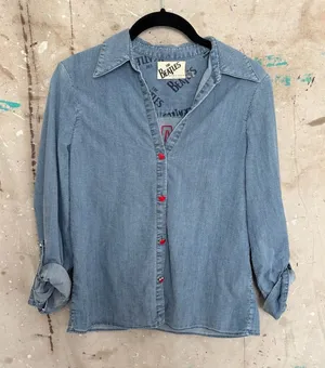 Alice + Olivia x The Beatles I Want to Hold Your Hand Chambray Top thumbnail 1