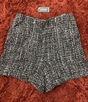 super High Waisted Double Zipper Tweed Shorts thumbnail 3
