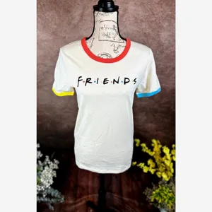 Friends Rainbow T-shirt Beige with Multicolor Neck and Cuffs M thumbnail 5
