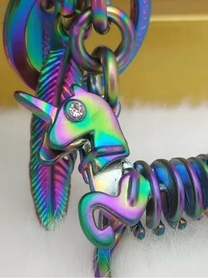 Coach, 3D, oil slick, Iridescent Unicorn, Keychain/fob RARE! thumbnail 4