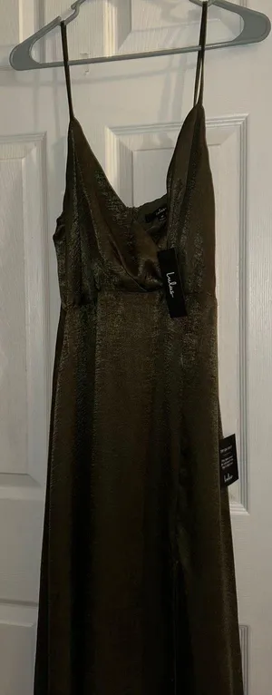 Lulus Constantine Olive Green Satin Maxi Dress thumbnail 2