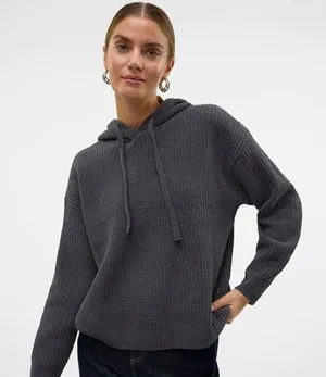 Aerie Oversized Chunky Knit Hoodie Drop Shoulder Size Large Dark Gray thumbnail 1