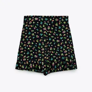 ZARA Black Floral Fruit Berries Ruffled Satin Shorts Skort Satin Summer X-Small thumbnail 14