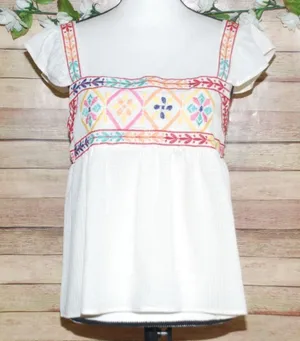 Blu Pepper Embroidered Peasant Top Ruffle Sleeve Size L Babydoll Boho Festival thumbnail 1