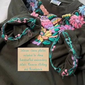 VTG Doris Guatemala T Shirt Sz L Floral Bird Embroidered Boho Folk‎ Art Festival thumbnail 8