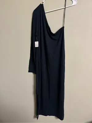 Free People Beach One Shoulder Dress Black Cotton Silk Size Medium New Maxi thumbnail 2
