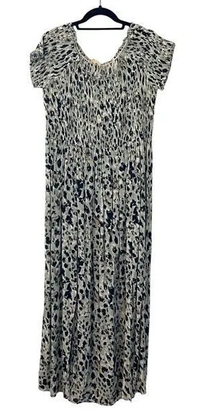 Mystree Womens Animal Print Smocked Slit Summer Maxi Dress Black Green Large‎ thumbnail 1