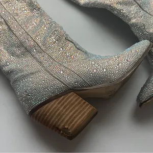 Boutique Silver Crystals Bling Rhinestone Western Cowboy Boots Size 5 6 thumbnail 2