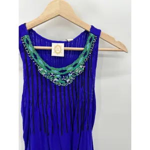Anthropologie Ric Rac Blue Beaded Mini Dress Womens Size‎ S NWT Boho Sleeveless thumbnail 4