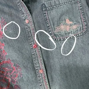 Vintage 90s Western Cottagecore Grandmacore Pink Embroidered Denim Blouse Medium thumbnail 4