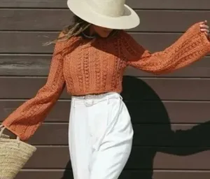 VICI x Summer of Diane Crochet Long Sleeve Top Small Orange Summer Vacation NWT thumbnail 1