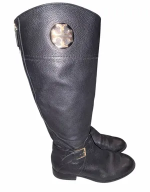 Tory Burch Black Pebbled Leather Teresa Tall Riding Boots Shoes 6 thumbnail 1