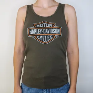 Y2K 2007 Harley Davidson Army Green Sparkly Logo Tank Top thumbnail 3