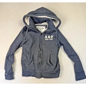 Abercrombie & Fitch Hoodie Womens Small Gray Sherpa Lined Full Zip New‎ York Y2K thumbnail 1