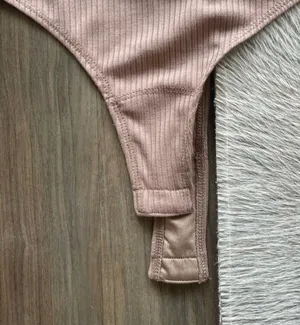 Privacy Please Bodysuit Tan Ribbed Long Sleeve Snap Front Top thumbnail 10