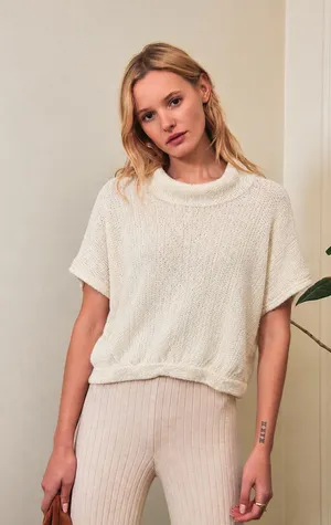 Free People “Life’s a Beach” Knit Short Sleeve Sweater | Ivory thumbnail 1