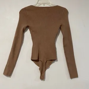 Abercrombie & Fitch XS Brown Ribbed Long Sleeve Bodysuit Square Neck thumbnail 2