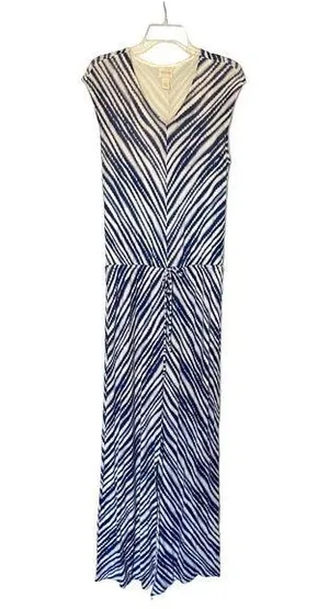 Chico's Striped Slit Maxi Dress Blue White Size 1 US 8 Medium thumbnail 1
