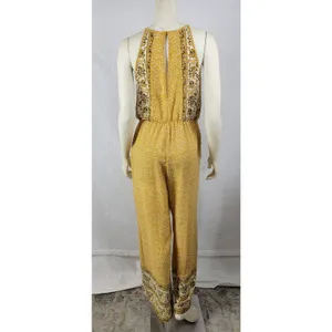 Sienna Sky Womens Jumpsuit Size M Mustard Floral Print Halter Back Keyhole Boho thumbnail 7
